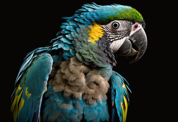 Naklejka premium beautiful macaw parrot on black studio background ocreated with Generative AI technology
