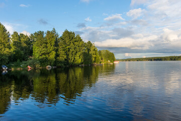 Amazing midnight sunset over Lake Saimaa, Finland