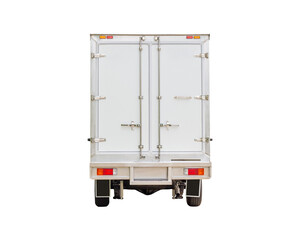 Rearview white delivery van with clipping path on white background, Cargo van delivery truck...