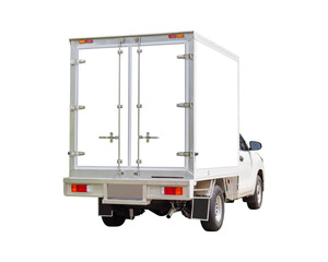 Cargo delivery truck with clipping path on green background, Cargo van delivery truck vehicle template mockup