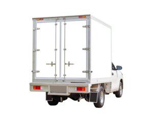 Cargo delivery truck with clipping path on green background, Cargo van delivery truck vehicle template mockup