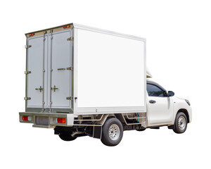 Cargo delivery truck with clipping path on white background, Cargo van delivery truck vehicle template mockup © JU.STOCKER