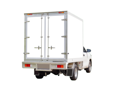 Cargo delivery truck with clipping path on green background, Cargo van delivery truck vehicle template mockup