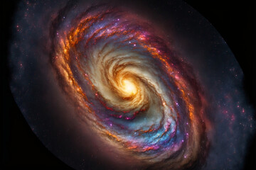 A view of the cosmos with a spiral galaxy and numerous stars in the foreground