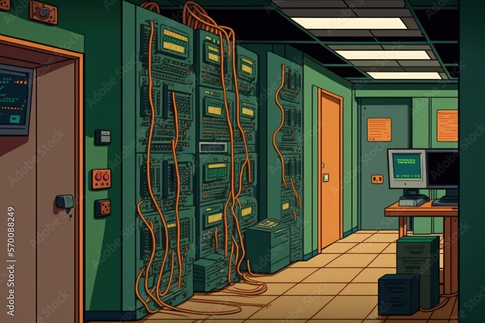 Aufkleber the server room for the internet and communications networks. generative ai