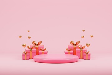 3D rendering cute pink valentine's day background with love and heart