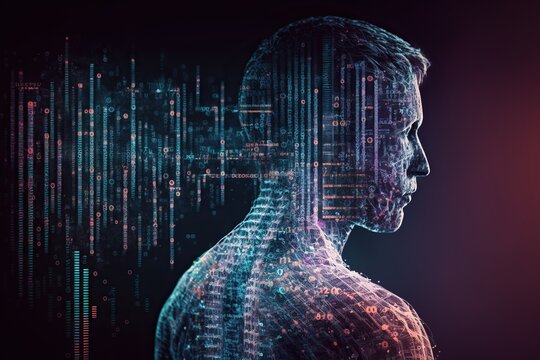Person using machine learning algorithms to analyze genetic data and personalized medicine treatments, concept of Data Science and Artificial Intelligence, created with Generative AI technology