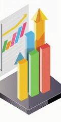 Statistic icon with bar charts and an arrow on a white backdrop. Generative AI
