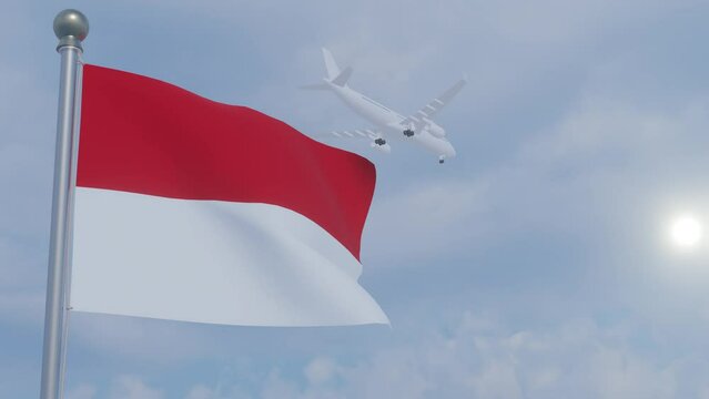 Animation Seamless Looping National Flag with Airplane  -Monaco