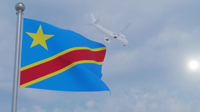 Animation Seamless Looping National Flag with Airplane  -Dem. Rep. of the Congo