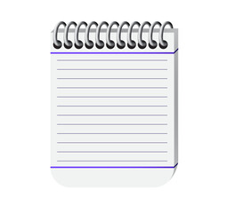 3d notebook, blank page notepad vector illustration. White violet colored notebook page to use in education event, school projects. 