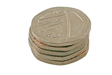 Isolated pile of sterling coins