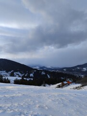 Winter landscapes Carpathians Ukraine.The beautu of winter freshness.