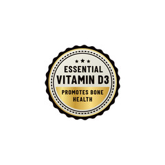 Essential Vitamin D3 Seal Vector or Vitamin D3 Label Vector Isolated On White Background. Best Vitamin D3 label for any product. The Best Elegant Vitamin D3 Seal For packaging design.