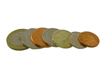 Isolated sterling coins.