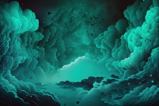 teal space background with smoke or fog. Generative AI
