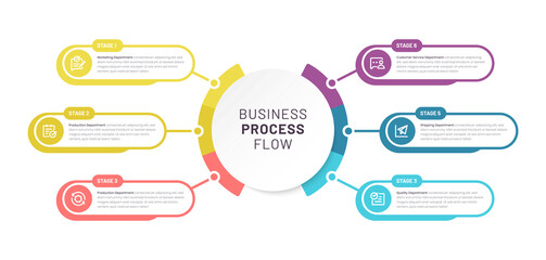 Infographic six elements. Visual Business Solutions Professional Infographic Template