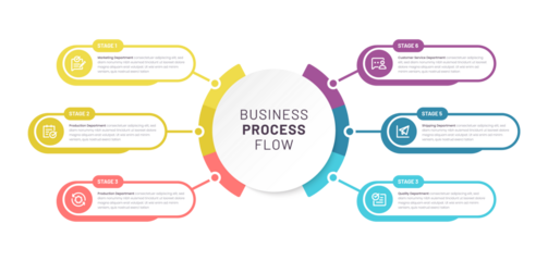 Infographic six elements. Visual Business Solutions Professional Infographic Template
