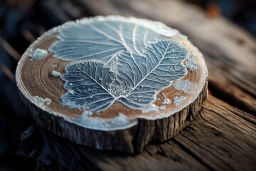 macro photography of frost on wood. Generative AI