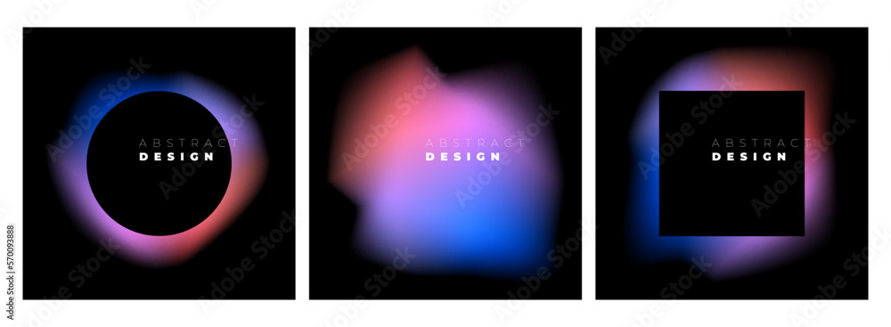 Poster circle and square banner with gradient isolated on black background. vector set. fluid vivid gradien