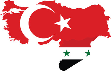 Map of Turkey and Syria with national flag