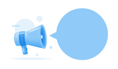 3d megaphone, loudspeaker with speech bubble. News concept. Marketing time concept. 3d rendering. Vector illustration