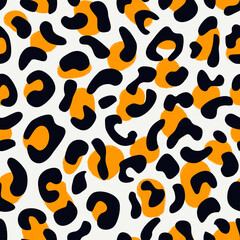 Naklejka na ściany i meble Animal skin print. Leopard seamless pattern. Natural wildlife camouflage texture. Repeating spots motif. Hand drawn background