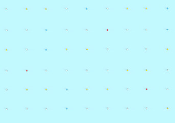 Pattern of light bulbs on a blue background. 3d render on the topic of technology, engineering, programming, ideas, and business. Modern minimal style.