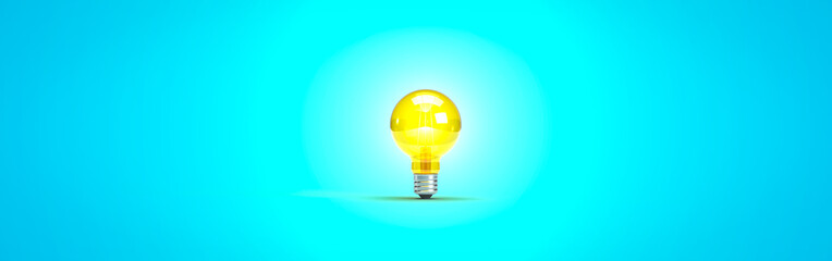A light bulb on a blue background. 3d render on the topic of business, work, technology, development. Modern minimal style.