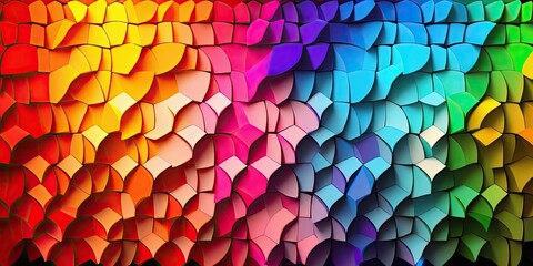 Colorful rainbow vivid mosaic of paper art background. Abstract glass glowing design. Unique digital concept texture wallpaper. Paper art.
