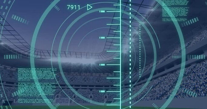 Animation of scope scanning and data processing over sports stadium