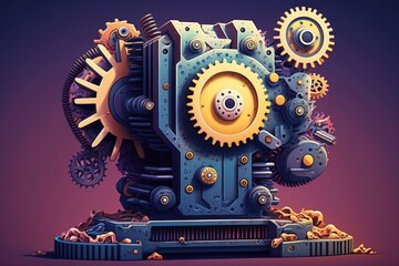 Industry 4.0 refers to the digital disruption brought on by internet of things (IoT) technologies. Image of an automated robot machine with connected gears. Generative AI