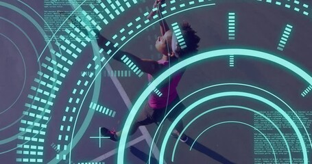 Animation of scope scanning and data processing over african american female tennis player - Powered by Adobe