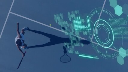 Animation of scope scanning and data processing over african american female tennis player - Powered by Adobe