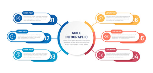 Infographic six steps. Visual Business Solutions Professional Infographic Template for Online Platforms