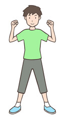 両手でガッツポーズをする男性