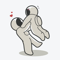 cute couple astronaut art illustration