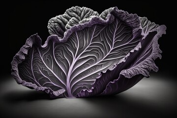 Obraz premium a brilliant purple cabbage slice captured in black and white, with a studio image, a lovely shape, and macro photography. Generative AI