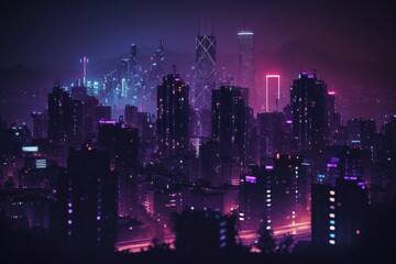 Fototapeta na wymiar futuristic city skyline, neon city background, generative ai