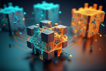 Blockchain Krypto Technologie der Zukunft, Proof of Work, Peer to Peer Netzwerk. Kommunikation und Daten Speichern.
