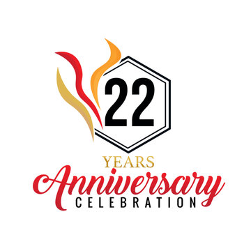 22 year anniversary celebration vector red gold orange ribbons white background  illustration abstract design  