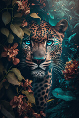 portrait of a leopard - obrazy, fototapety, plakaty