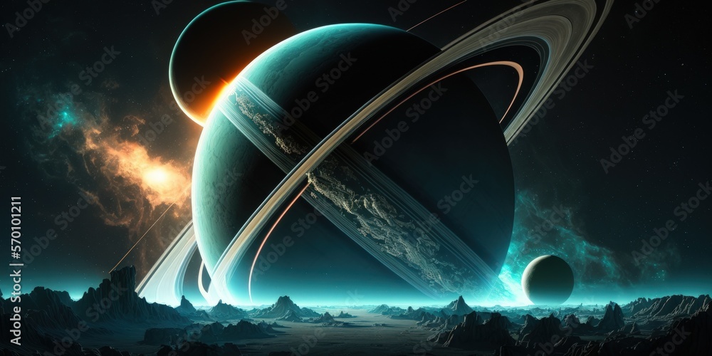 Sticker planet with rings. science fiction and fantasy image of deep space in high resolution, suitable for 