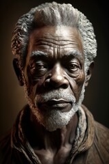 Portrait of senior African American man looking serious at the camera.
