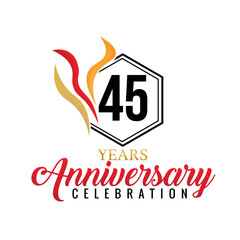 45 year anniversary celebration vector red gold orange ribbons white background  illustration abstract design  