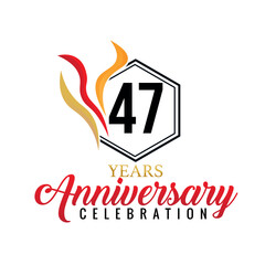 Fototapeta premium 47 year anniversary celebration vector red gold orange ribbons white background illustration abstract design 