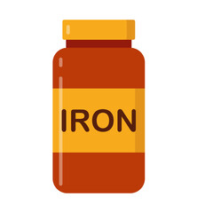 simple flat brown vitamin drug bottle with yellow lable iron