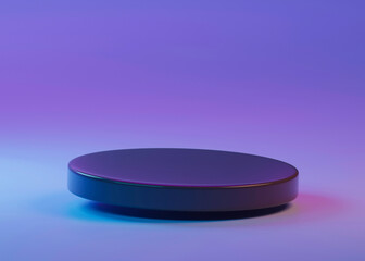 Black empty circle podium on gradient purple background. 3d render illustration for showcase presentation of product