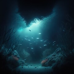 Naklejka na ściany i meble dark underwater reef