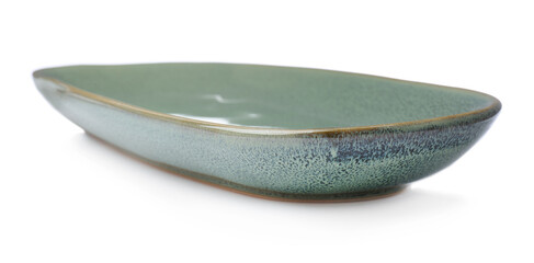 New green ceramic dish on white background